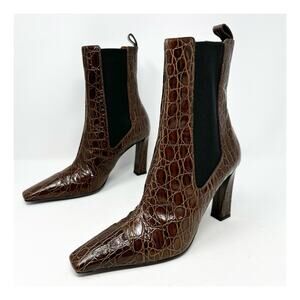 Giuseppe Zanotti Janiee Brown Croc Embossed Chelsea Boots Womens Size EU 39